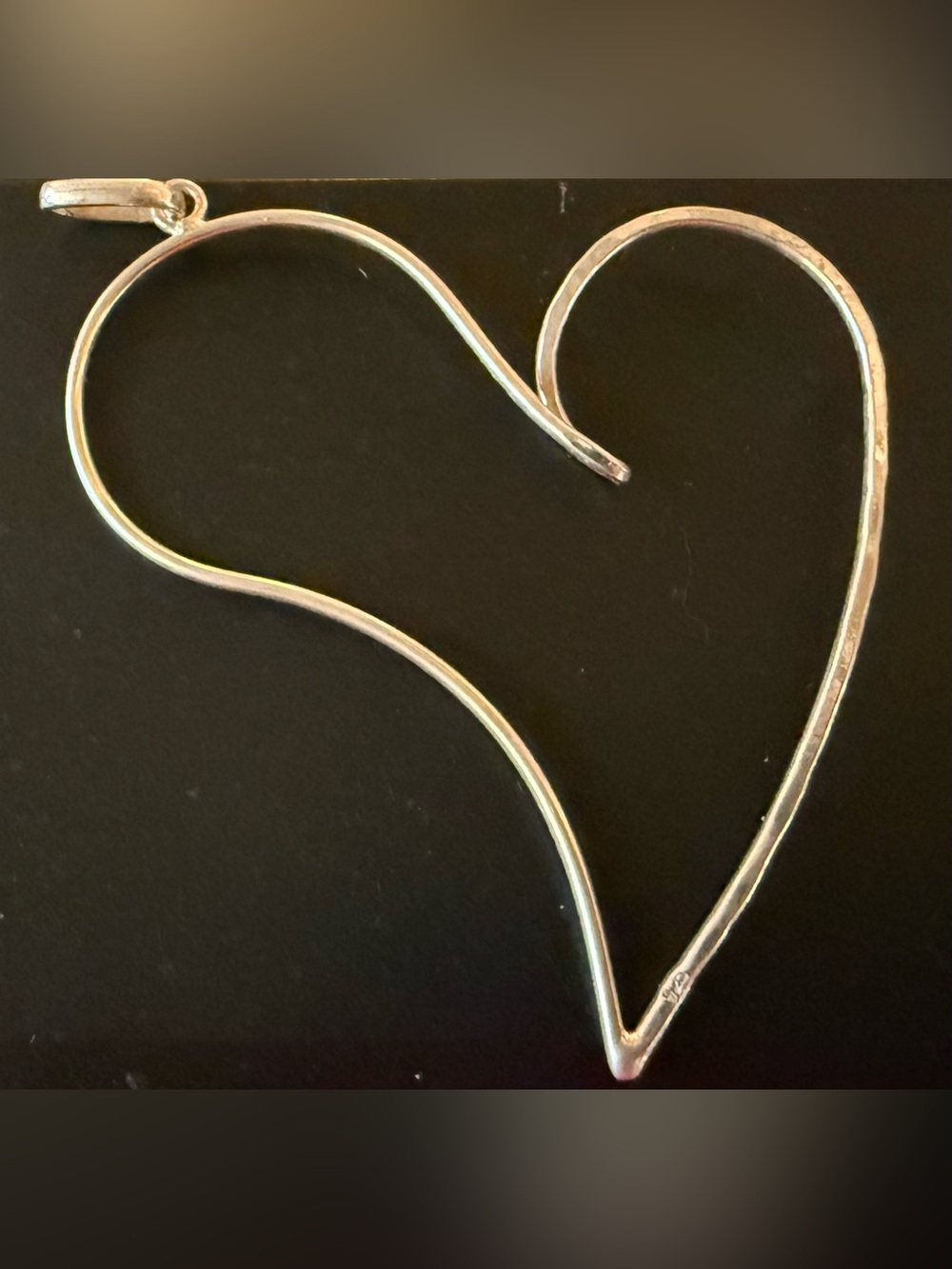 Large Handmade Sterling Silver Open Heart Pendant - Silver